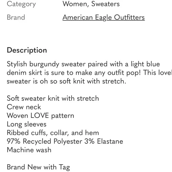 American Eagle Women's  'LOVE' Knit Sweater - Picture 4 of 4